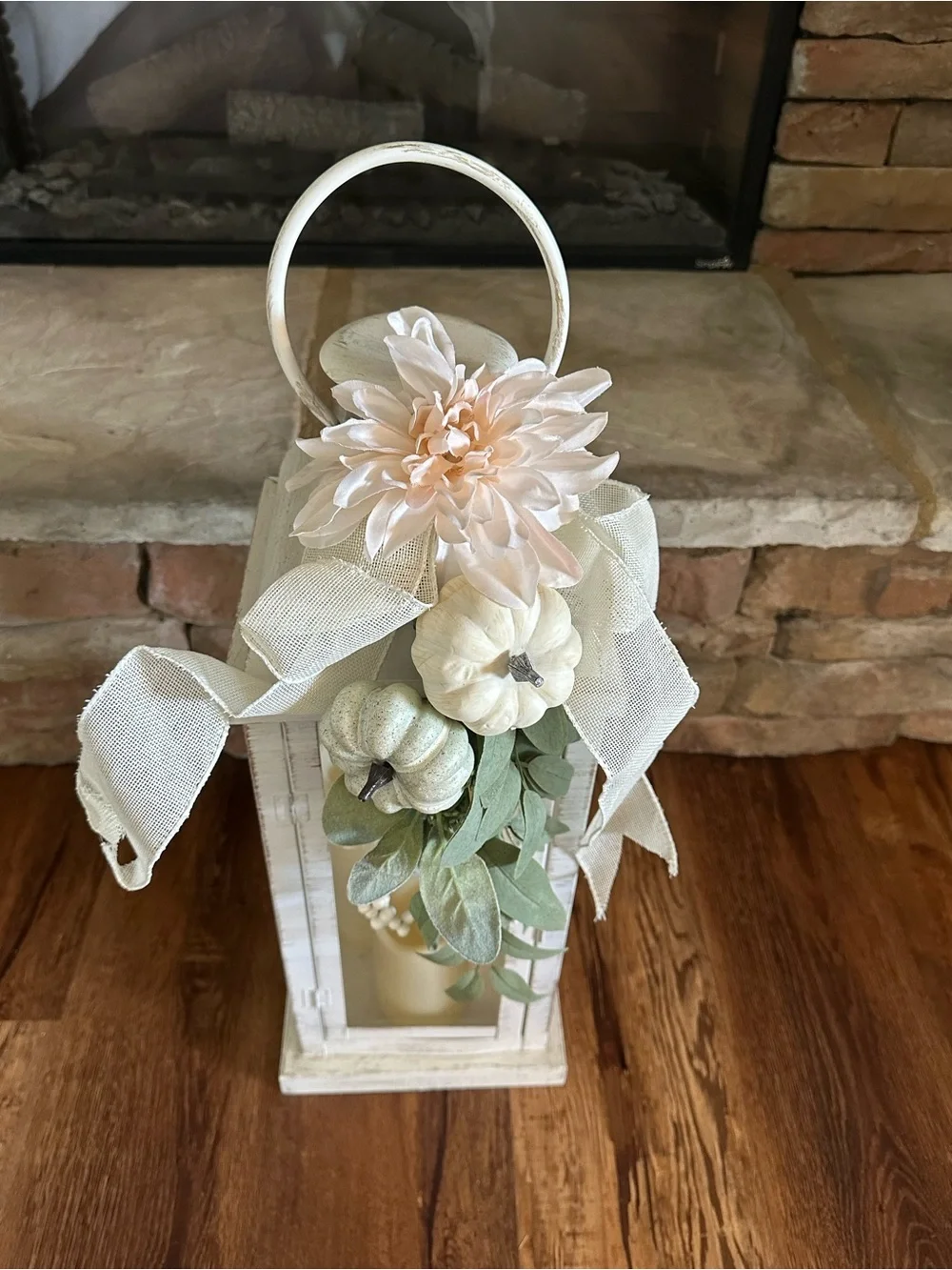 Neutral Autumn Floral Wreath with Mini Pumpkin Accents